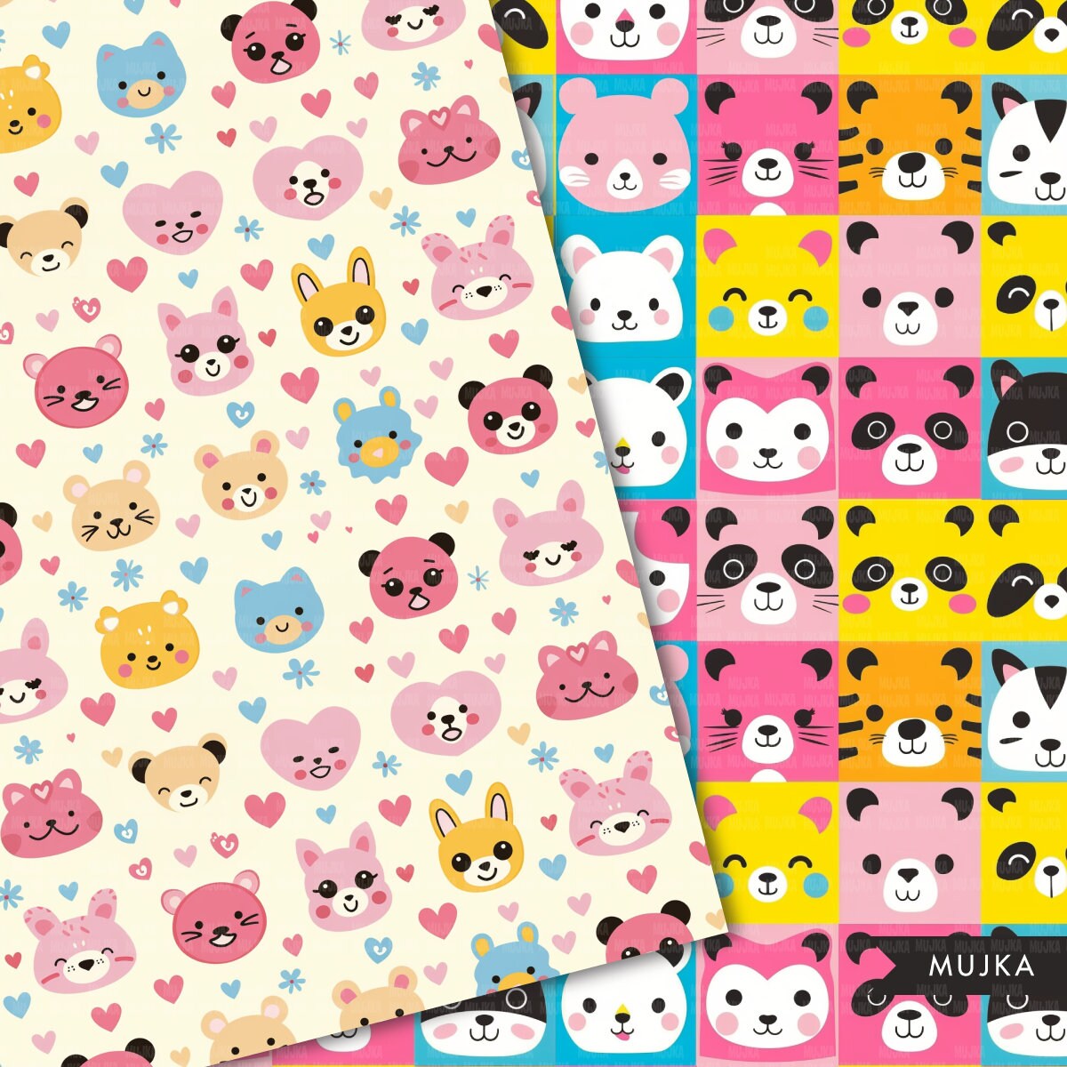 Cute Animals papers, Kawaii baby animal seamless background, nursery background printable pattern, baby digital background, scrapbook paper