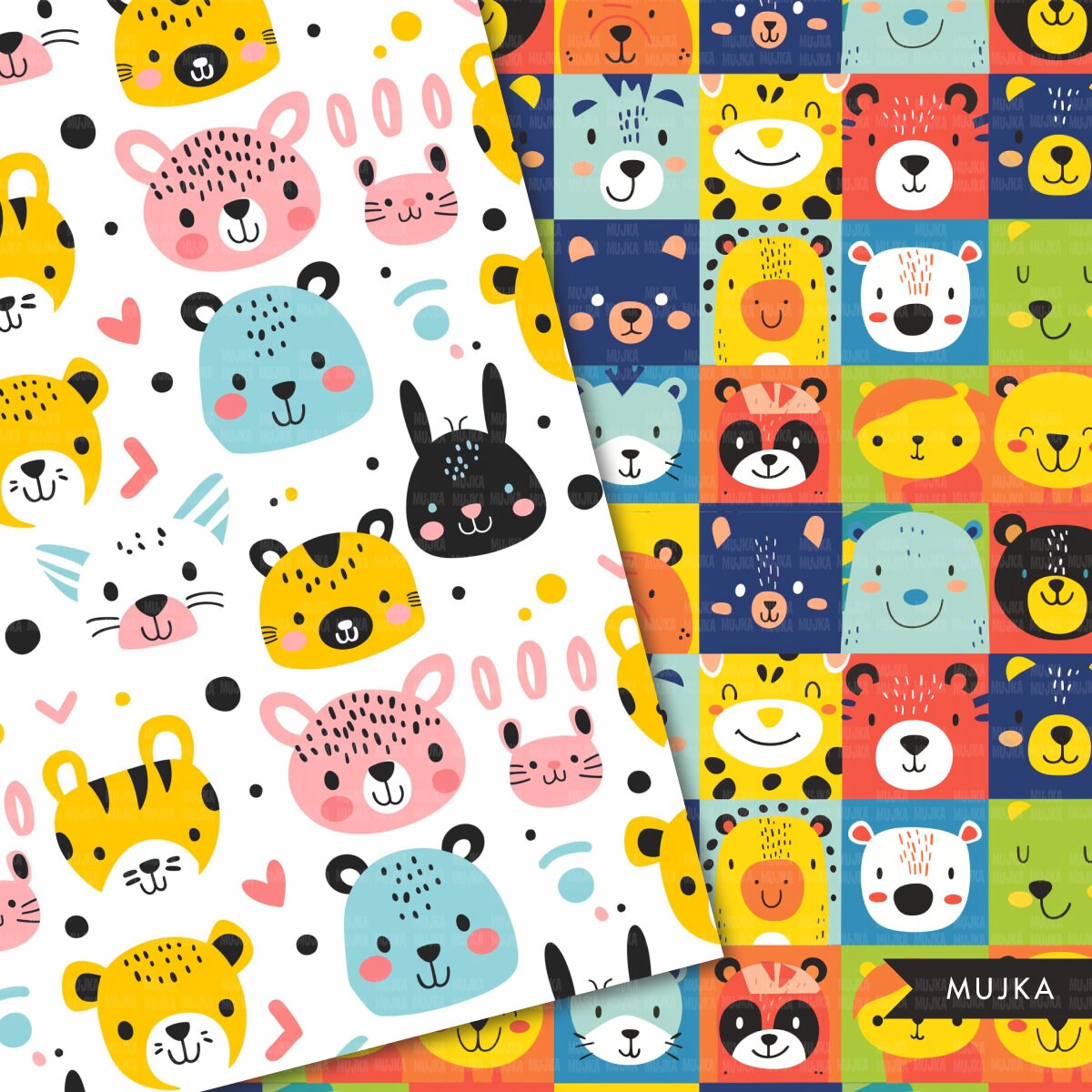 Cute Animals papers, Kawaii baby animal seamless background, nursery background printable pattern, baby digital background, scrapbook paper