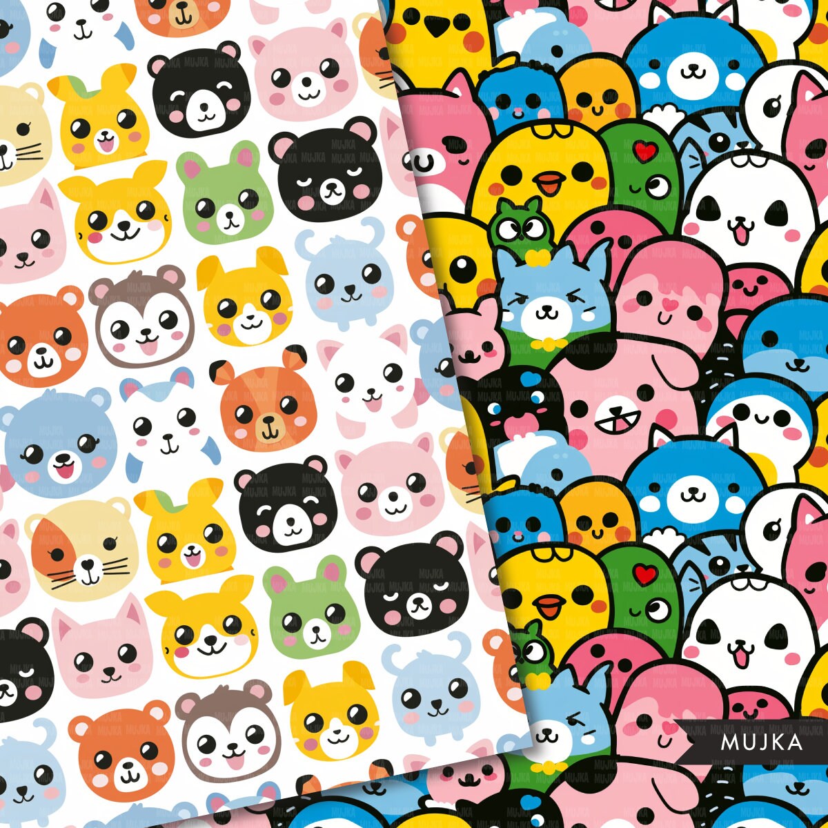 Cute Animals papers, Kawaii baby animal seamless background, nursery b ...