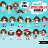 Cute girl PNG bundle, brown curly hair girl art, little girl clipart, digital stickers, birthday graphics, children bundle, planner stickers