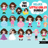 Cute girl PNG bundle, brown curly hair girl art, little girl clipart, digital stickers, birthday graphics, children bundle, planner stickers