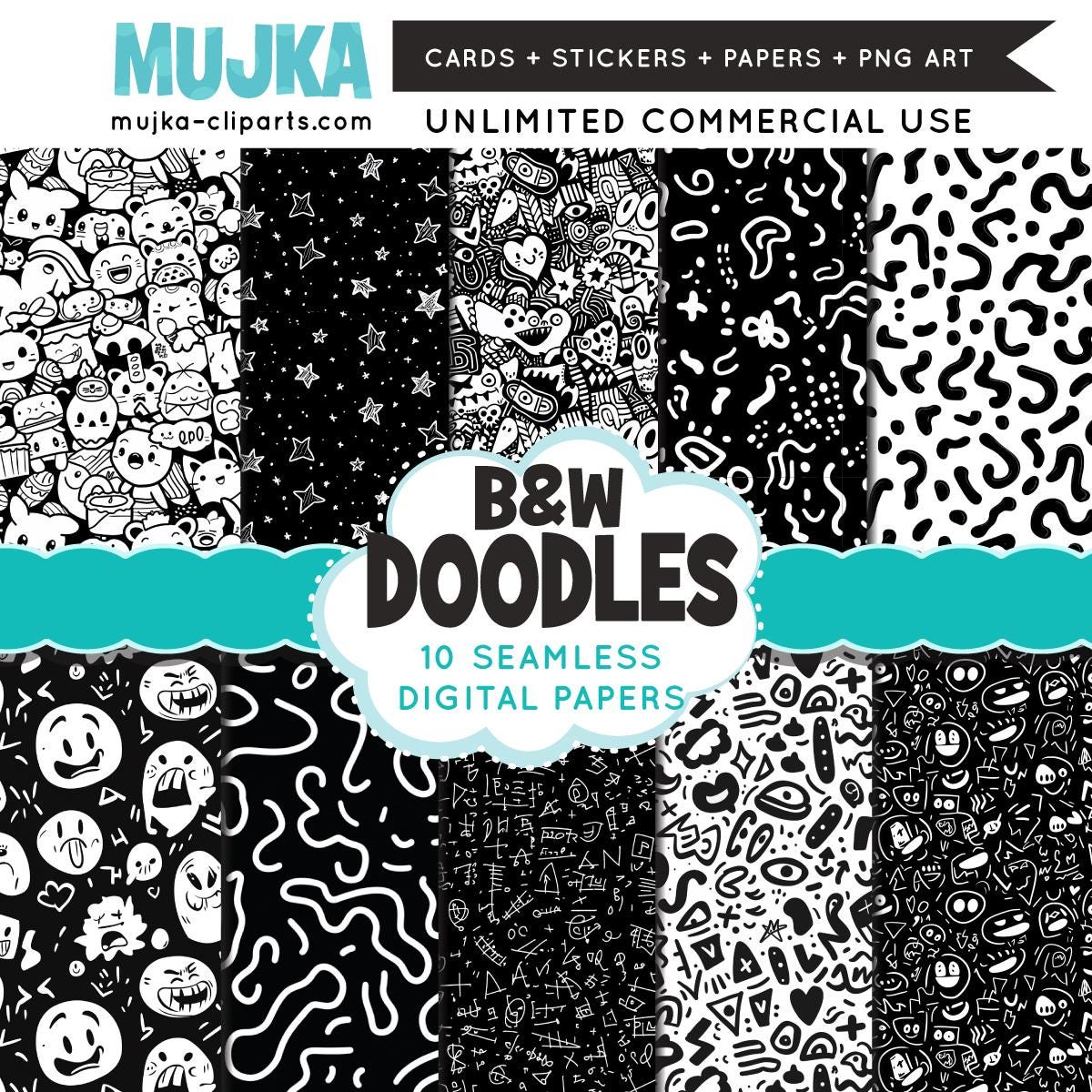 Doodle digital papers Background, Minimalistic Digital Paper, B&W Textures, cute doodle Scrapbook papers, Printable doodle Paper, doodle png