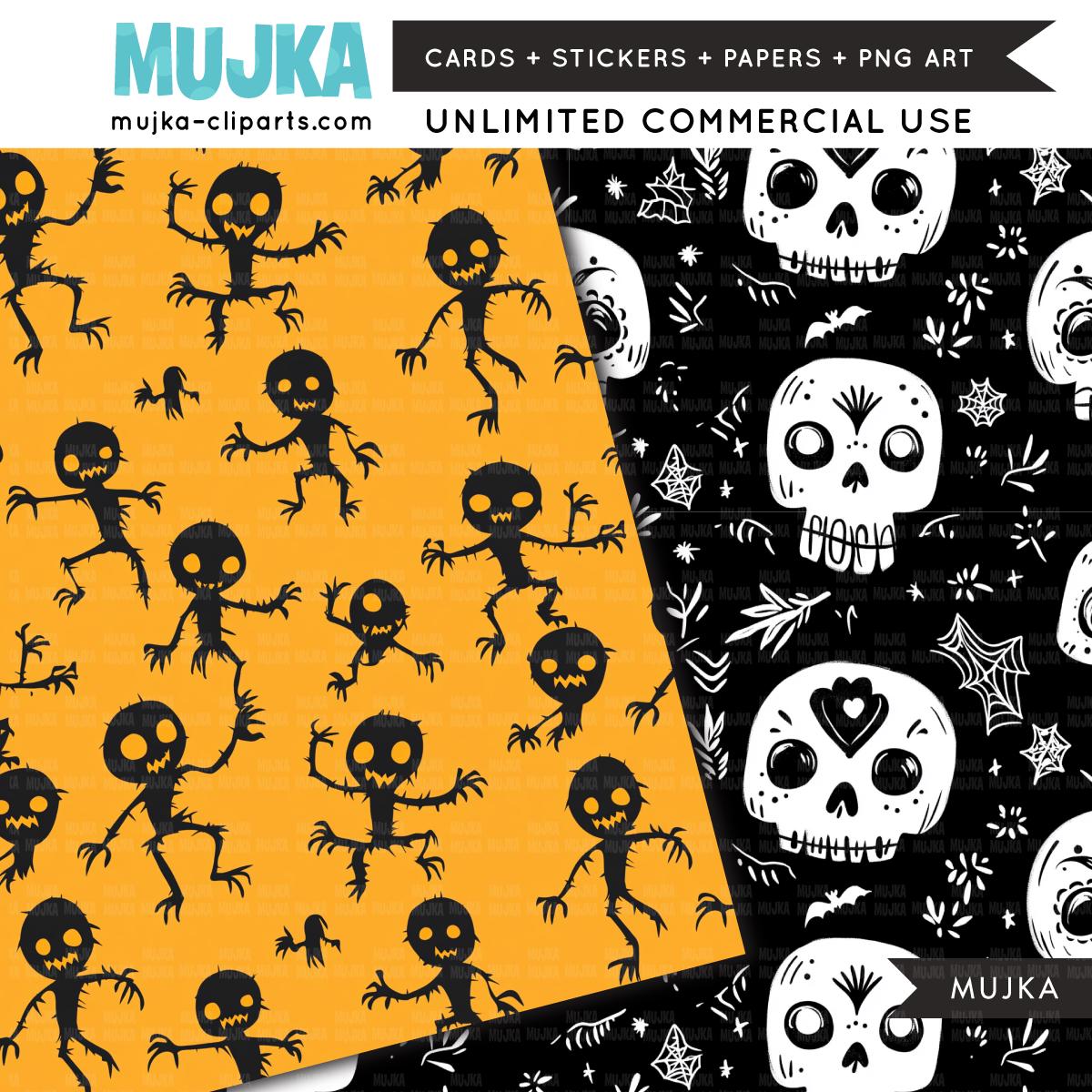 Cute Halloween digital papers, Halloween Baby Background, Skull Backgrounds, Jack o Lantern Pumpkin patterns, Printable Scrapbook papers