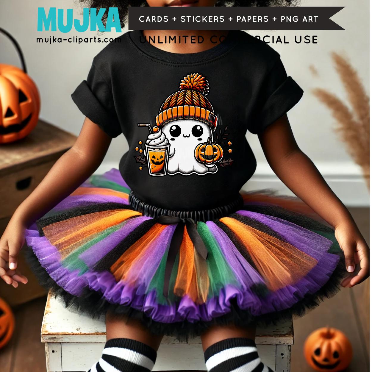 Halloween PNG, Cute Ghost Png, Fall Background Clipart, Ghost and Pumpkin PNG Graphics, Fall Shirt Designs Digital Download, DTF sublimation