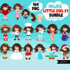 Cute girl PNG bundle, brown curly hair girl art, little girl clipart, digital stickers, birthday graphics, children bundle, planner stickers