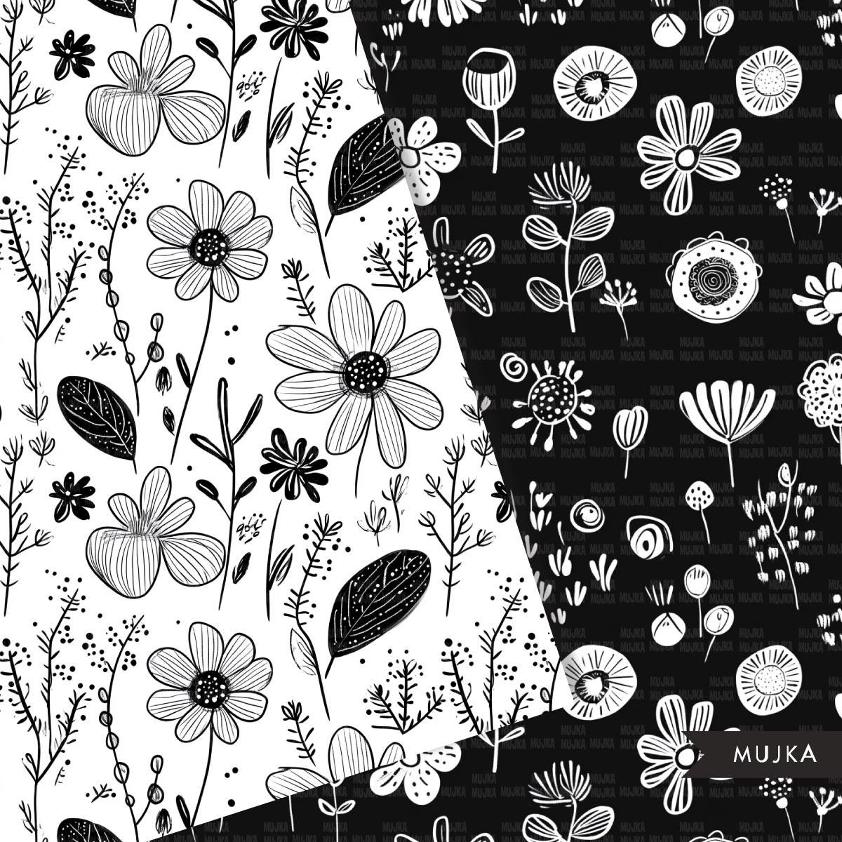 Doodle Floral Background, Minimalistic flower Digital Paper, B&W Textu – MUJKA CLIPARTS doodle-floral-background-minimalistic-flower-digital-paper-b-w-textu-mujka-cliparts