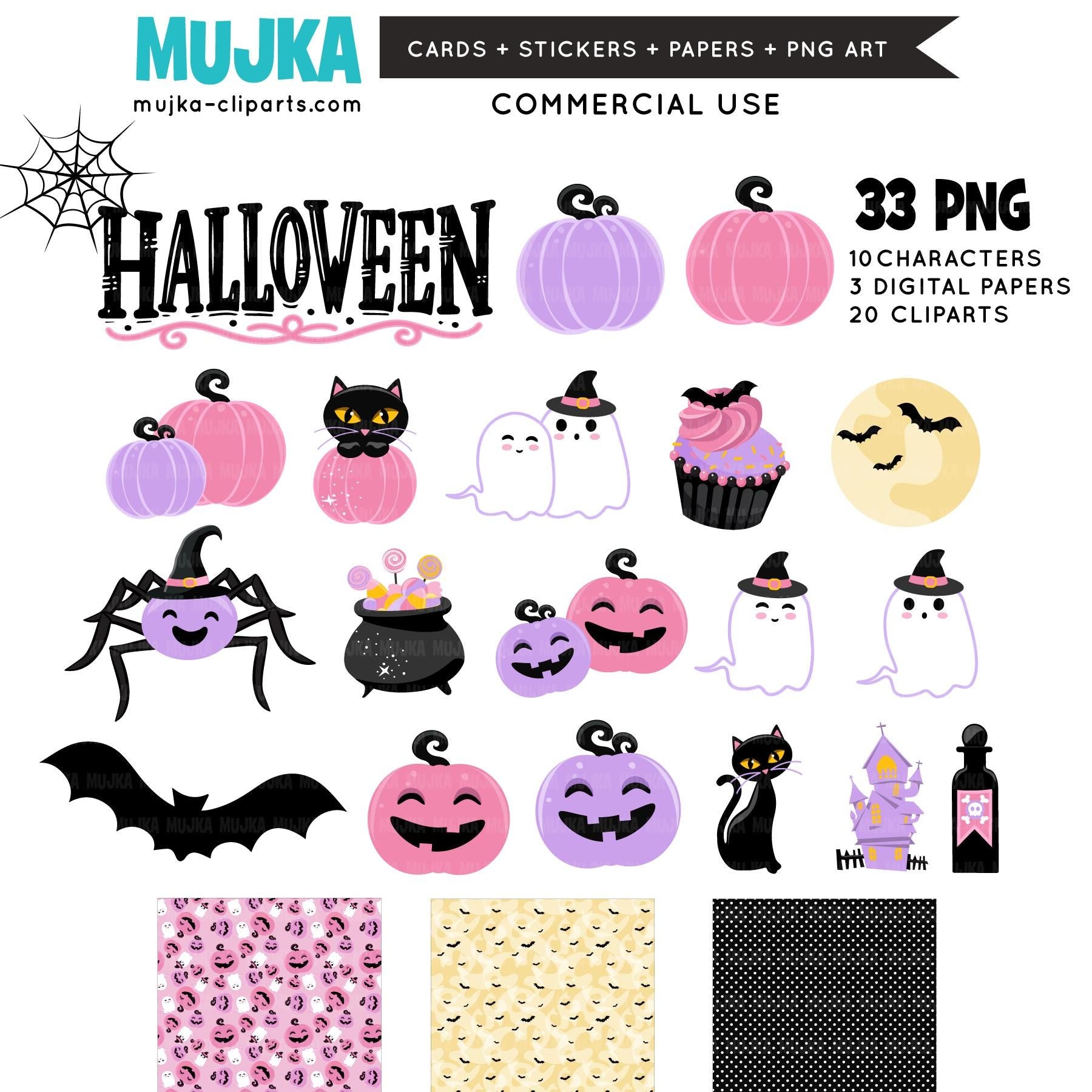 Cute Halloween PNG, DTF print, Halloween witch clipart, Sublimation designs, Halloween bundle, Pastel Halloween, Jackolantern Digital papers