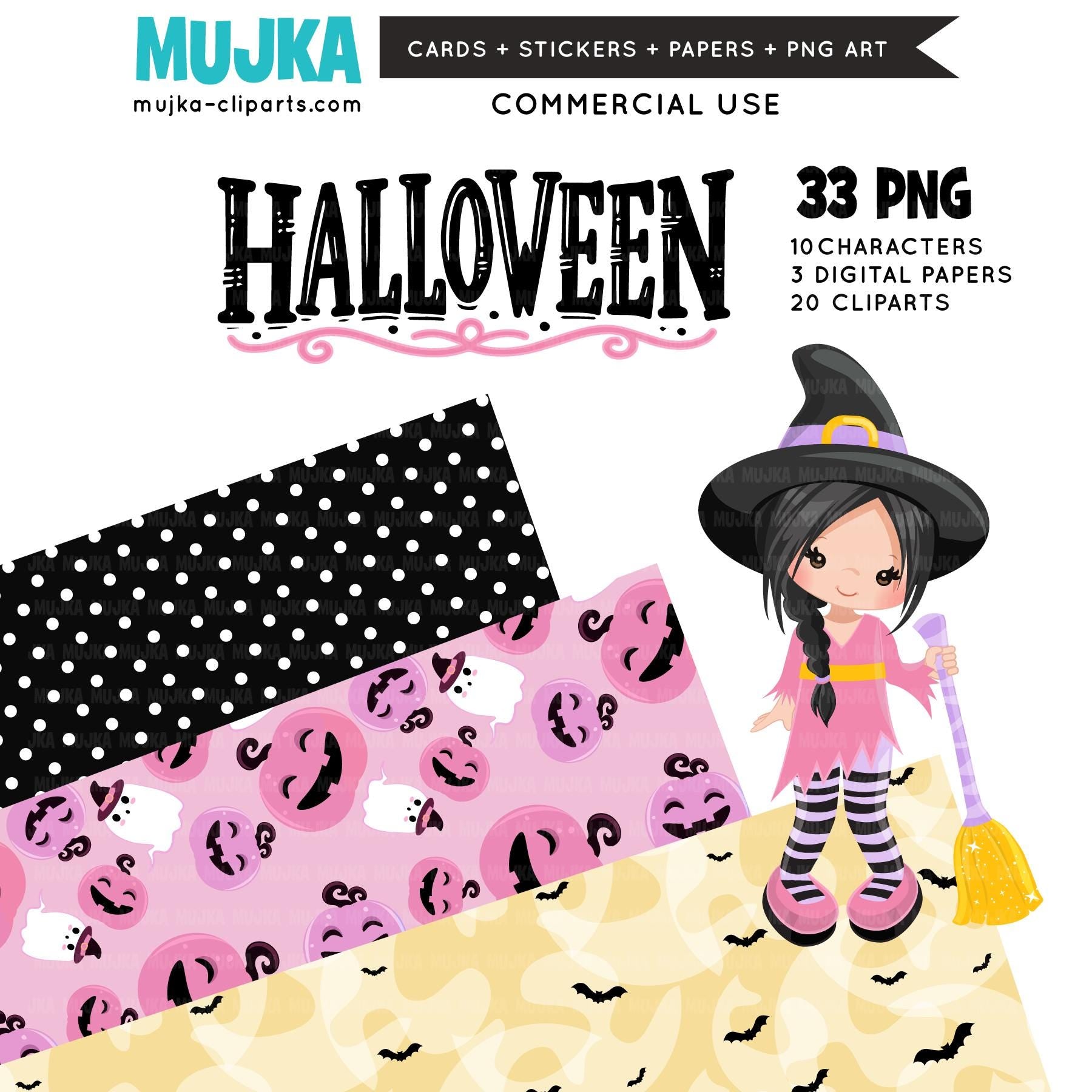 Cute Halloween PNG, DTF print, Halloween witch clipart, Sublimation designs, Halloween bundle, Pastel Halloween, Jackolantern Digital papers