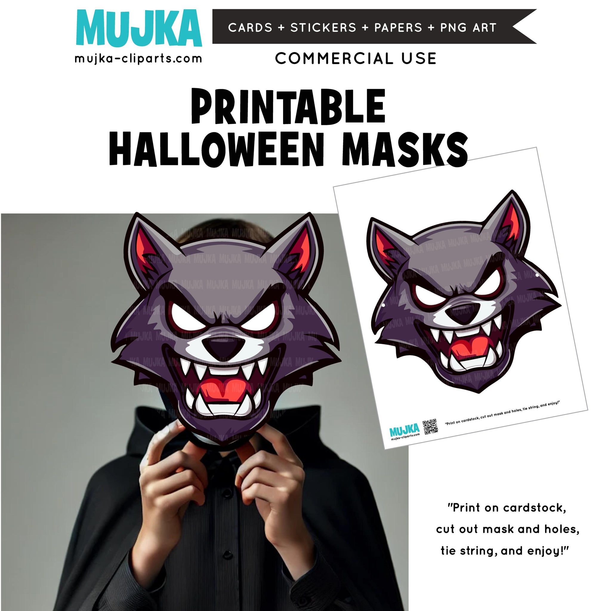 Halloween Mask, Printable Face Mask, witch mask, werewolf mask, vampire mask, Frankenstein mask, papercraft games, digital printable PNG