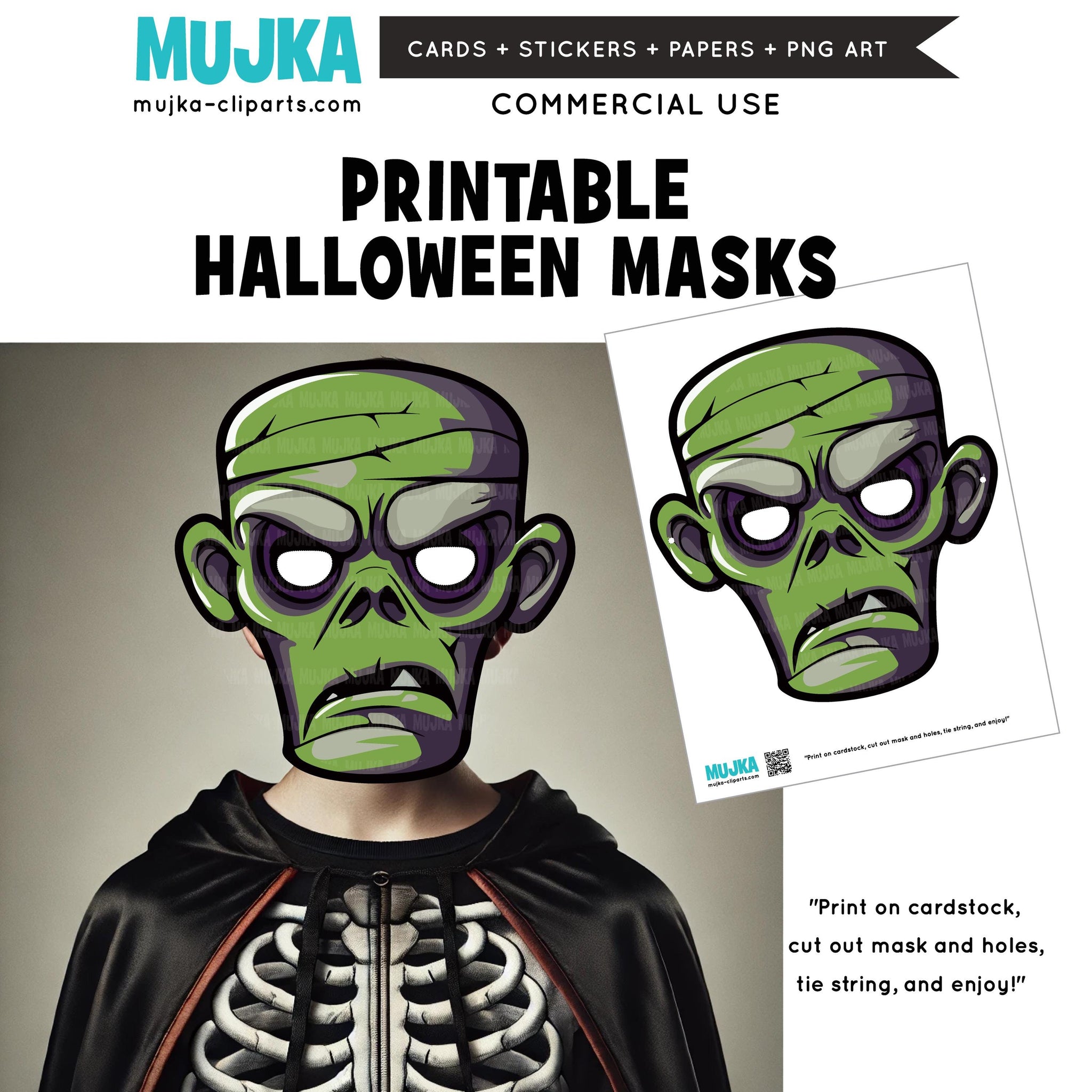 Halloween Mask, Printable Face Masks, skull masks, zombie masks, mummy masks, JackoLantern masks, papercraft games, digital printable PNG