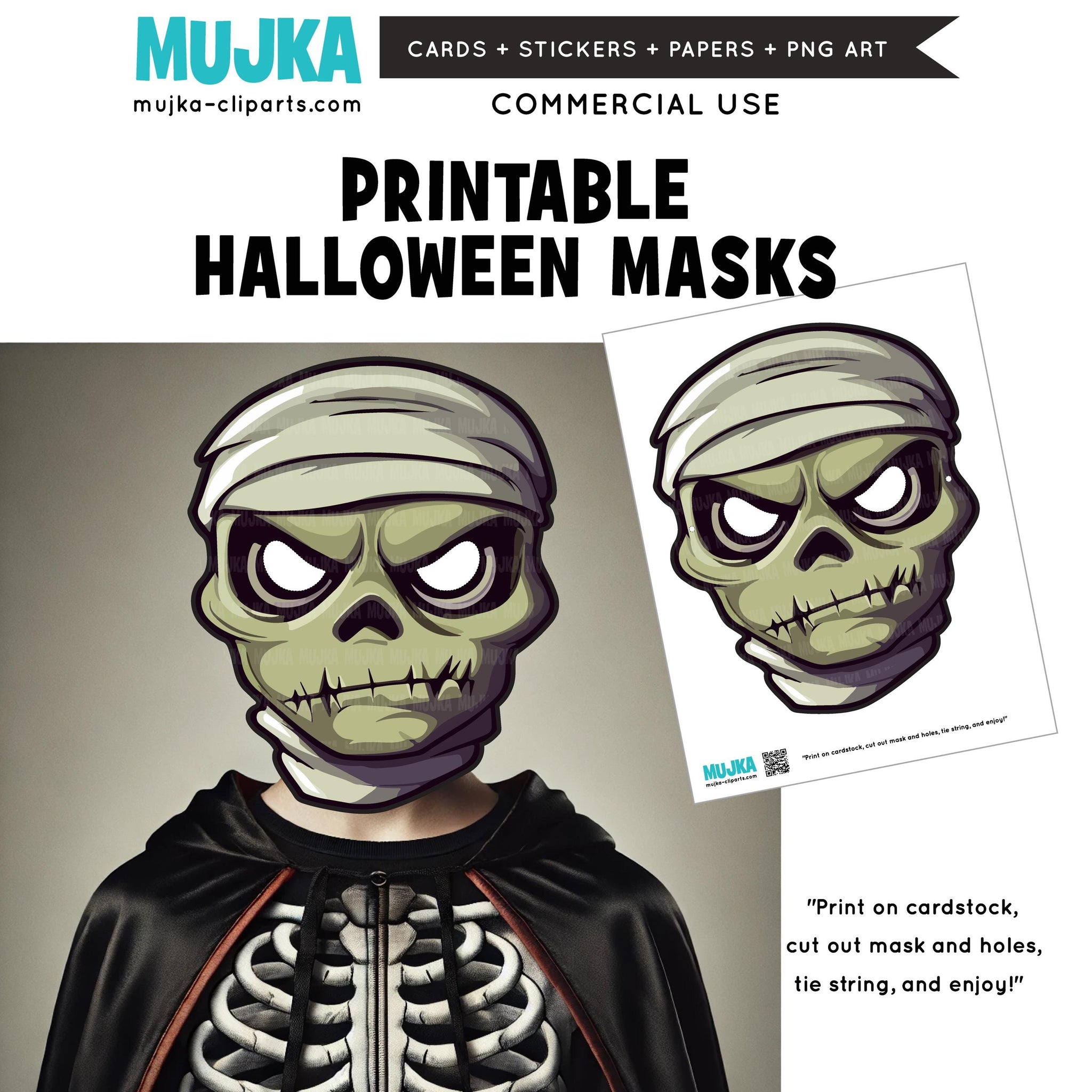 Halloween Mask, Printable Face Masks, skull masks, zombie masks, mummy masks, JackoLantern masks, papercraft games, digital printable PNG