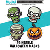 Halloween Mask, Printable Face Masks, skull masks, zombie masks, mummy masks, JackoLantern masks, papercraft games, digital printable PNG