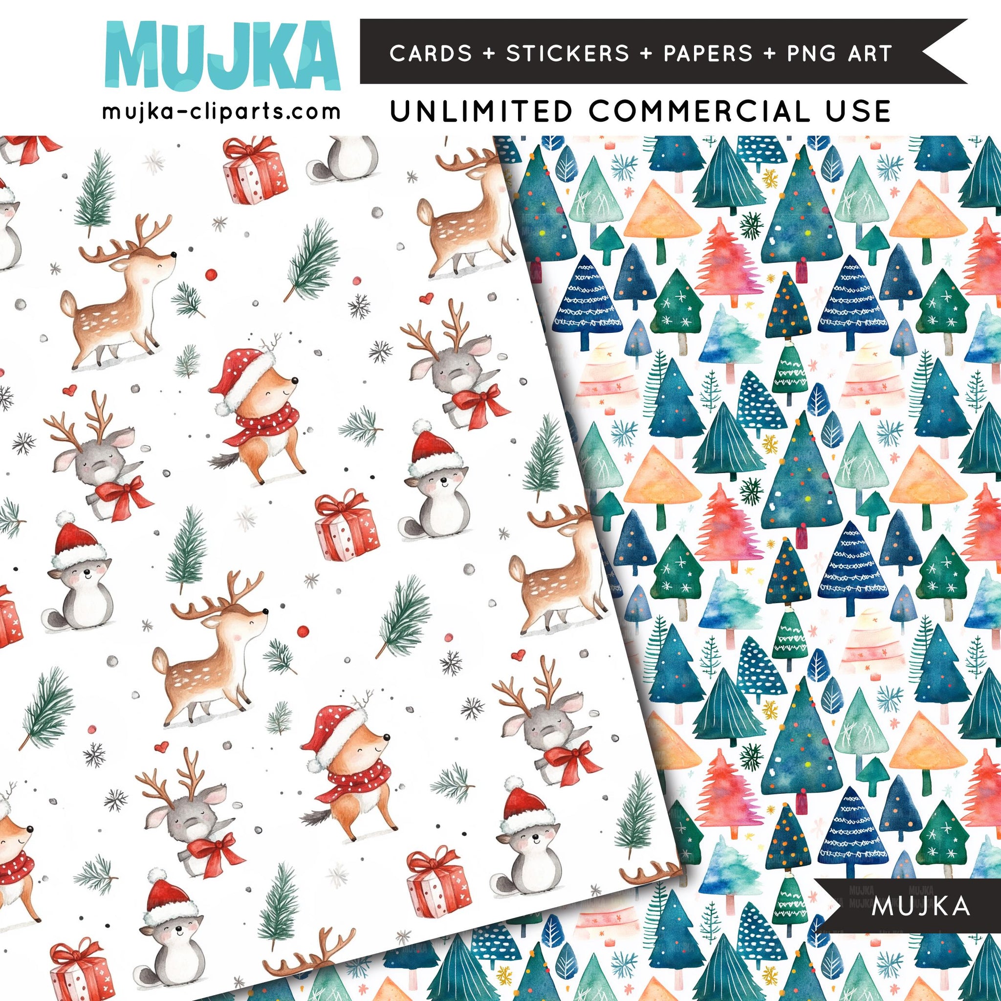 Christmas digital papers, Cute Christmas backgrounds, Santa digital papers, Seamless surface patterns, Whimsical Christmas Scrapbook Papers