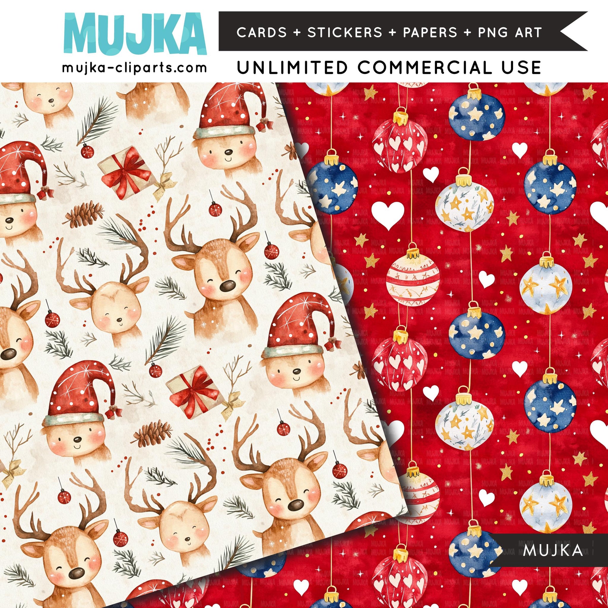 Christmas digital papers, Cute Christmas backgrounds, Santa digital papers, Seamless surface patterns, Whimsical Christmas Scrapbook Papers