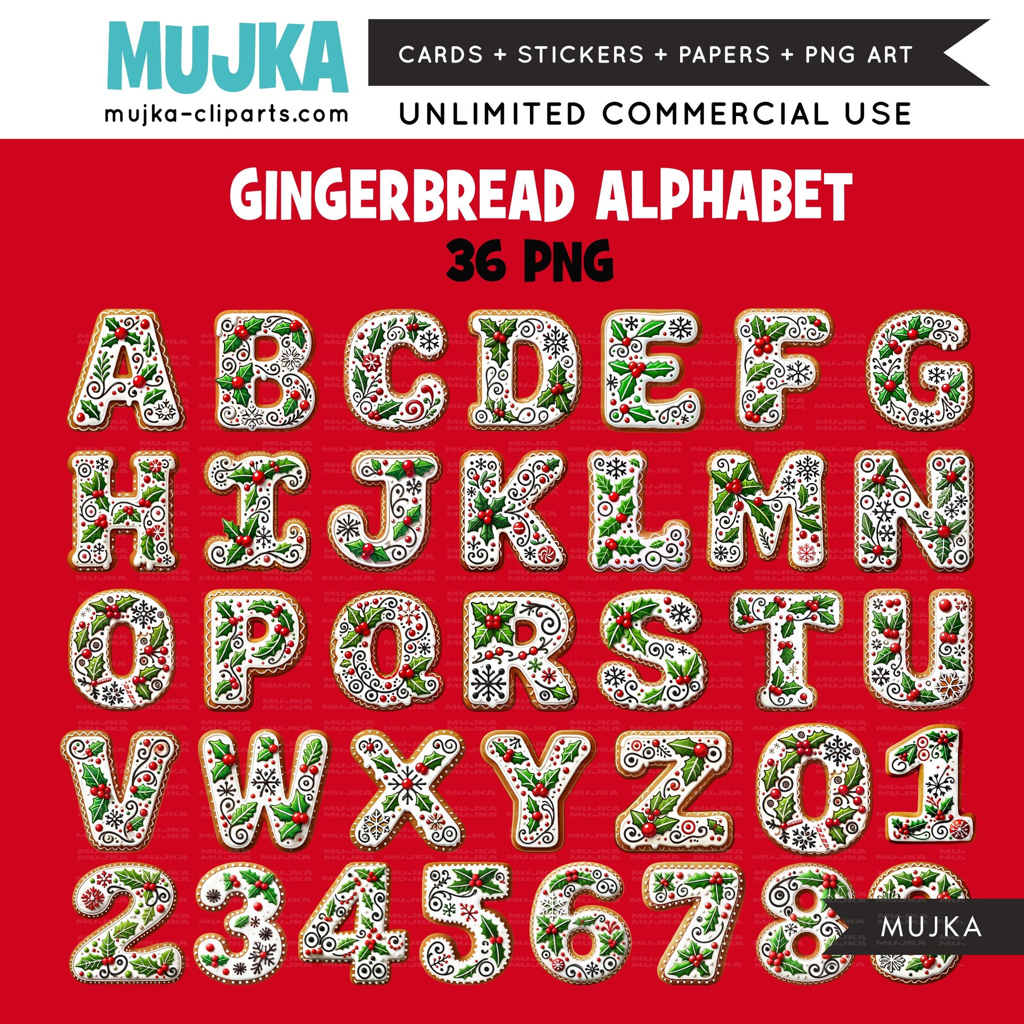 Christmas Alphabet PNG, Gingerbread letters and numbers, Cute Santa Alphabet Clipart, DTF, Sublimation Designs, Digital Download noel art