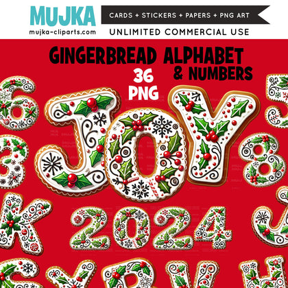 Christmas Alphabet PNG, Gingerbread letters and numbers, Cute Santa Alphabet Clipart, DTF, Sublimation Designs, Digital Download noel art