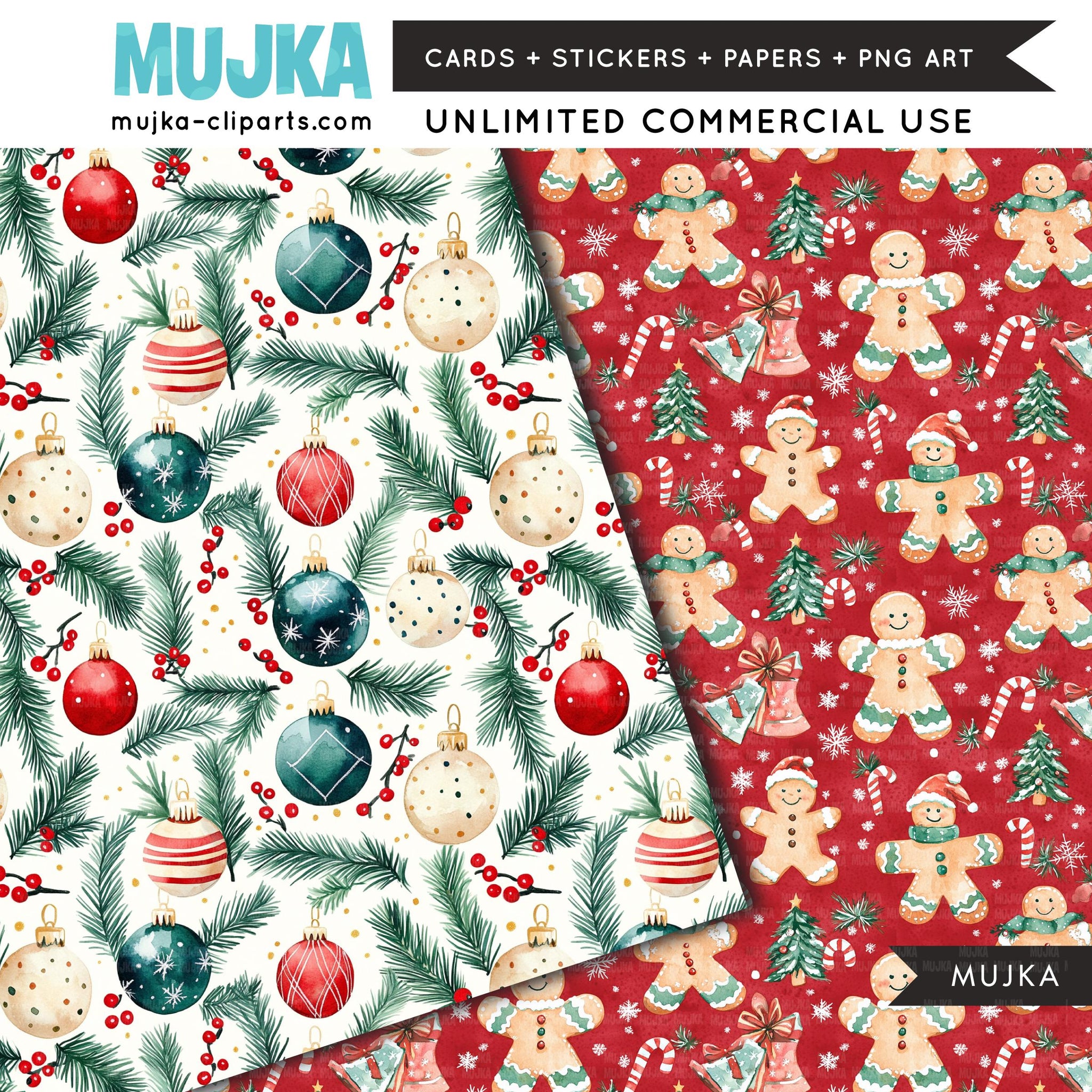 Christmas digital papers, Red and Green Christmas backgrounds, Santa digital papers, Seamless surface patterns, Christmas Scrapbook Papers