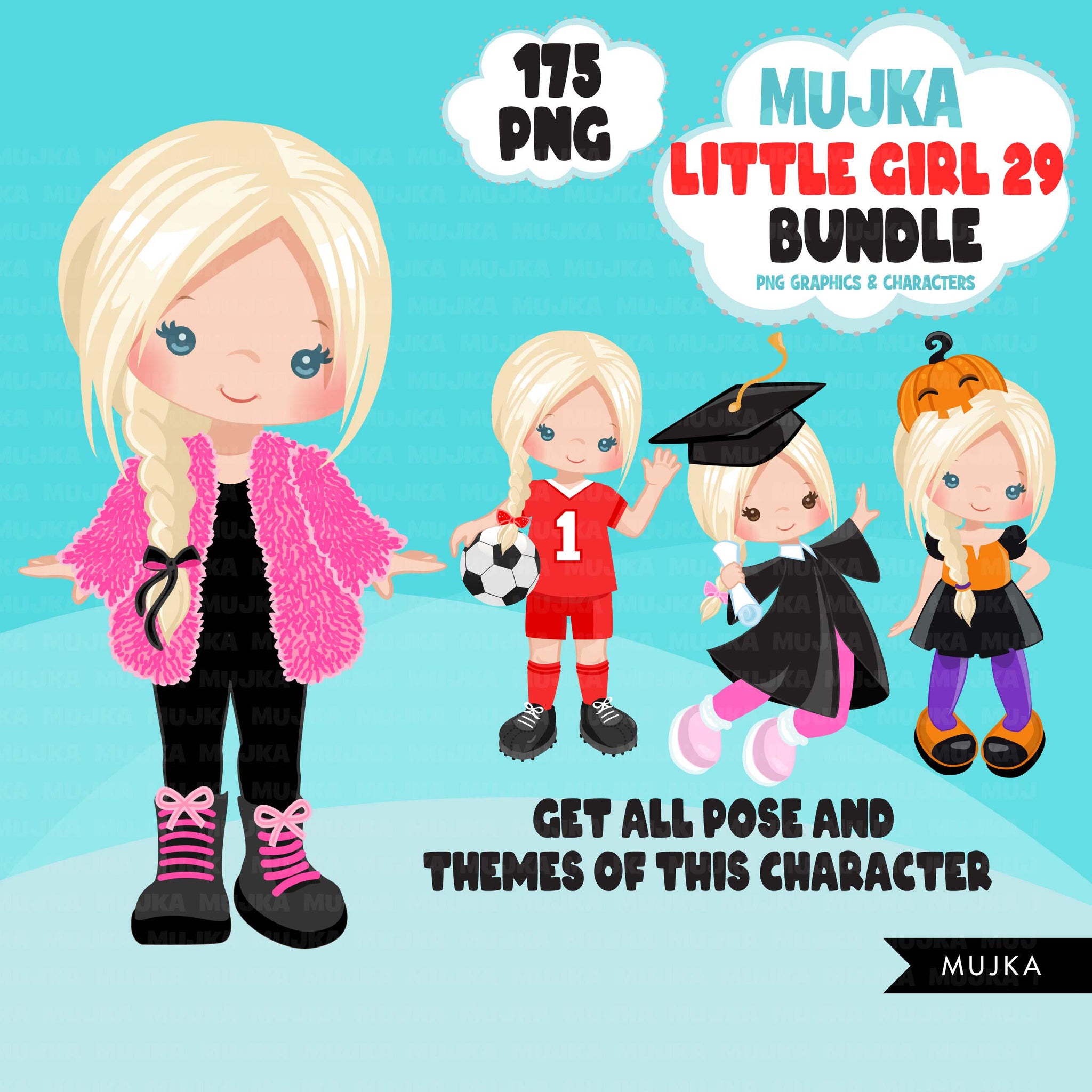 Cute Little Girl PNG Clipart Bundle,  Cute girl digital stickers, birthday graphics, planner stickers, scrapbook crafts, digital doll art