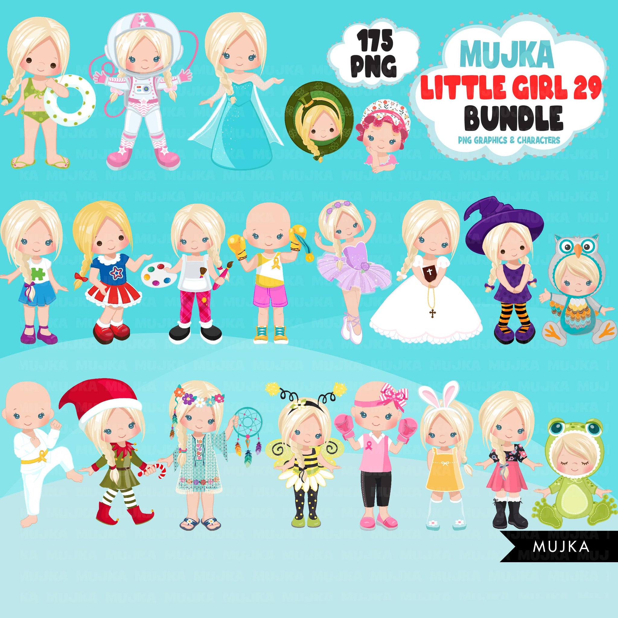 Cute Little Girl PNG Clipart Bundle,  Cute girl digital stickers, birthday graphics, planner stickers, scrapbook crafts, digital doll art