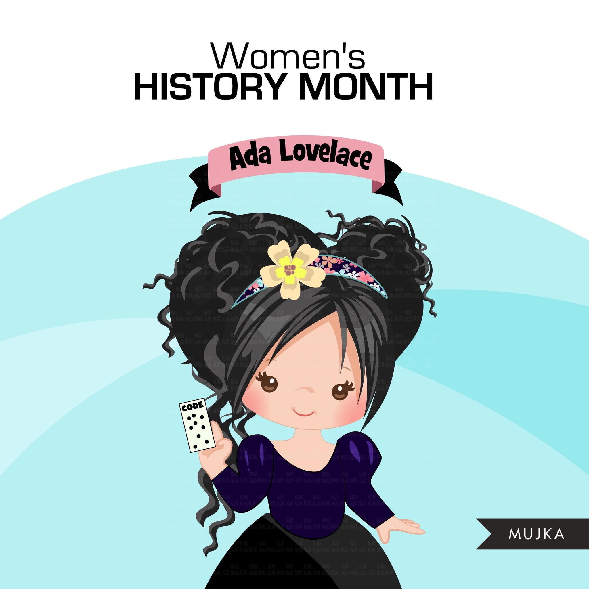 Women's History Month figures PNG clipart bundle, Marie Curie, Ada Lovelace, Mother Teresa, Virginia Woolf, Rosa Parks, Anne Frank image PNG