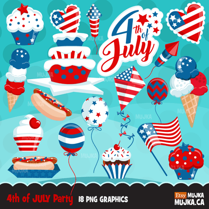 4th of July Independence day clipart Bundle. Cute celebration graphics, boys and girls, animals