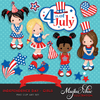 4th of July Independence day clipart Bundle. Cute celebration graphics, boys and girls, animals