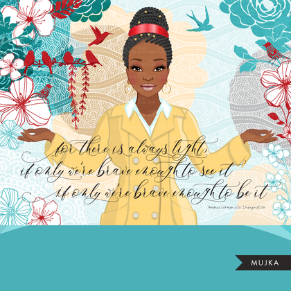 Amanda Gorman inauguration 2021 fashion clipart, be the light, black history figures graphics, PNG