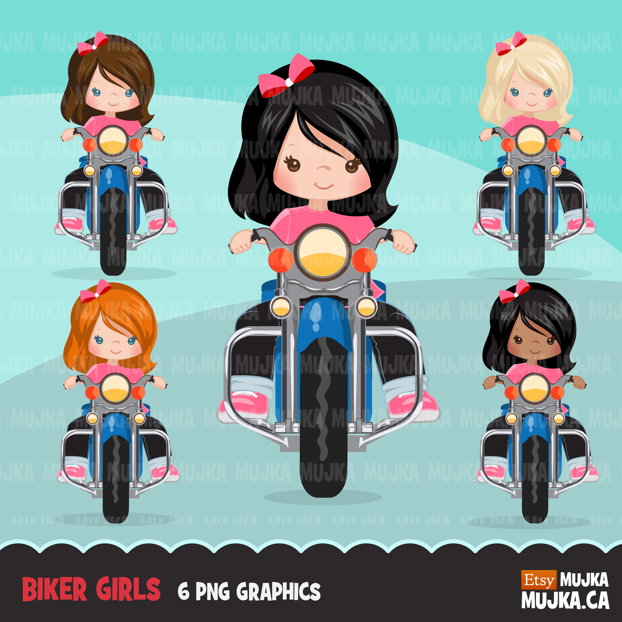 Bikers Clipart Bundle, Biking kids, harley bikers, kids riding, black girl, boy motorcycle outdoor commercial use graphics, png clip art