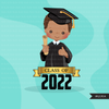 Graduation Clipart, black graduate boys with cape and scroll, school, student class of 2022 gold banner graphics, PNG clip art