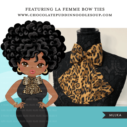 Black woman clipart avatar, ANKARA leopard print bow tie, fashion graphics shop logo boss afro girl clip art print and cut PNG