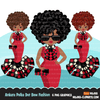 Black woman clipart avatar, Ankara polka dot print dress and bow tie, fashion graphics boss afro girl clip art print and cut PNG