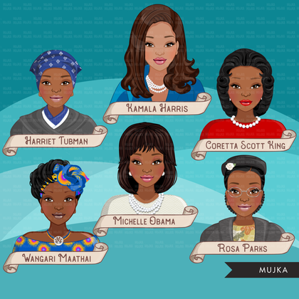 Black history Clipart, Black woman, Social justice figures, Rosa Parks, Harriet Tubman, Maya Angelou, history graphics, commercial use PNG