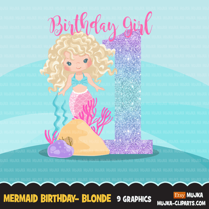 Mermaid Birthday Numbers SVG, PNG cutting files and clipart. Blonde Rainbow mermaid graphics for Cricut, Silhouette