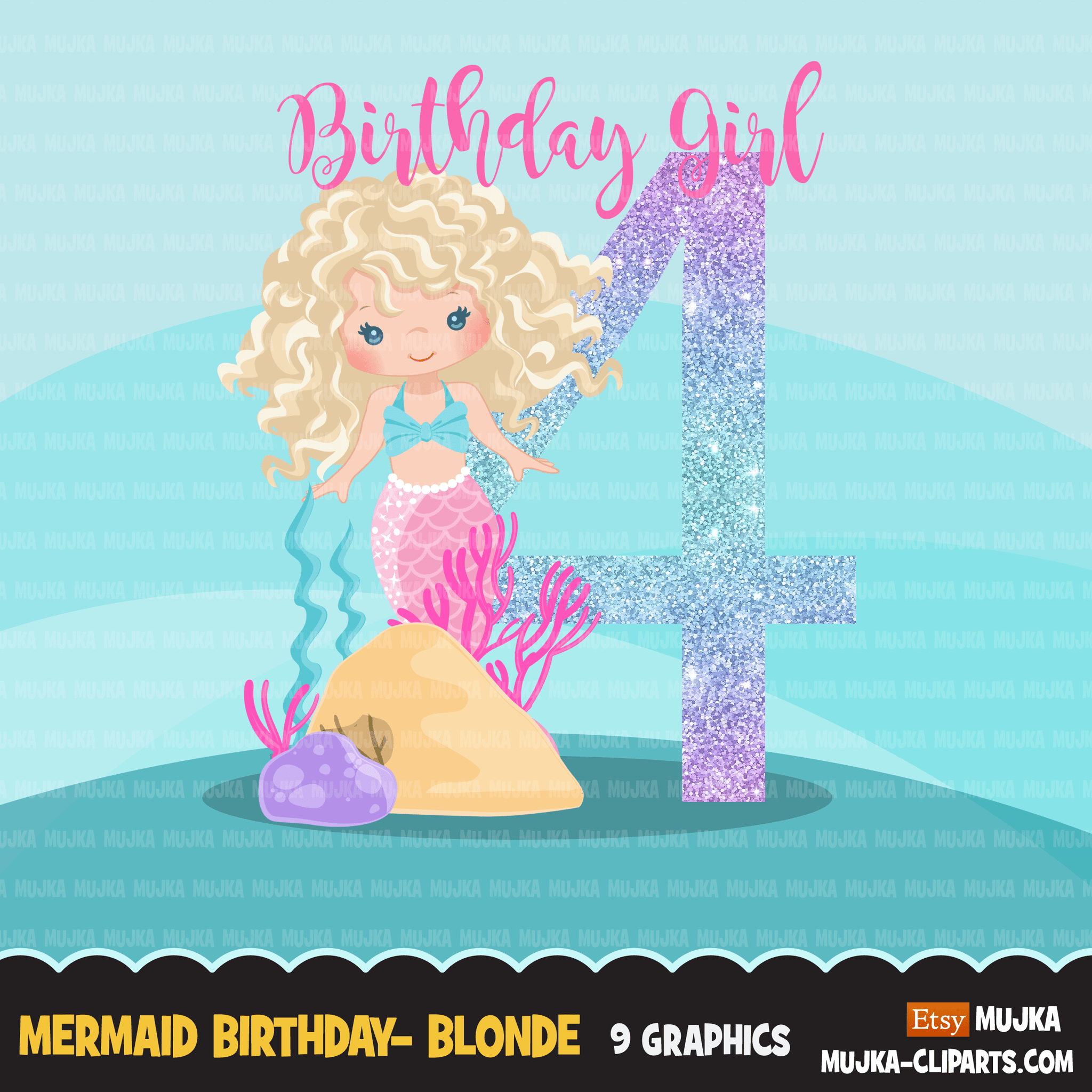 Mermaid Birthday Numbers SVG, PNG cutting files and clipart. Blonde Rainbow mermaid graphics for Cricut, Silhouette