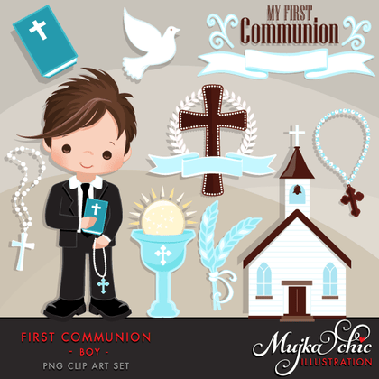 First Holy Communion BOYS Clipart Bundle. Religious Graphics religious