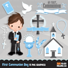 First Holy Communion BOYS Clipart Bundle. Religious Graphics religious