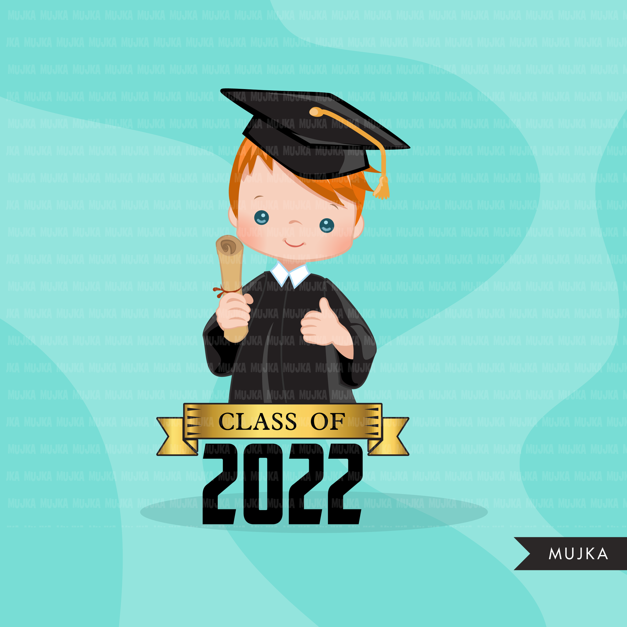 Graduation Clipart, 2022 cute graduate boys with cape and scroll, school, student class of 2022 gold banner graphics, PNG clip art