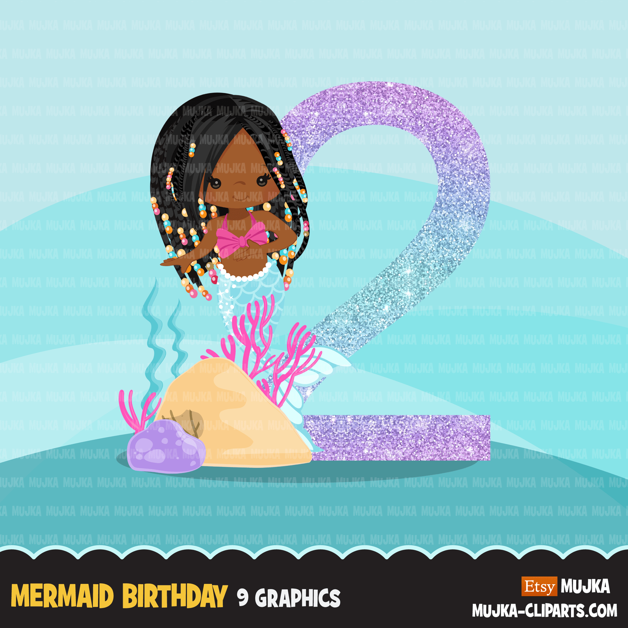 Mermaid Birthday Numbers SVG, PNG cutting files and clipart. Black braids Rainbow mermaid graphics for Cricut, Silhouette