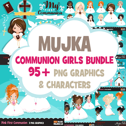 First Holy Communion Girls Clipart Bundle. Religious Graphics