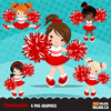 Cheerleaders Clipart Bundle. Cute girls sports graphics! Team Illustrations