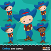 Clipart de vaqueiro. Clipart de cowboy fofo do oeste selvagem - vermelho e azul - menino