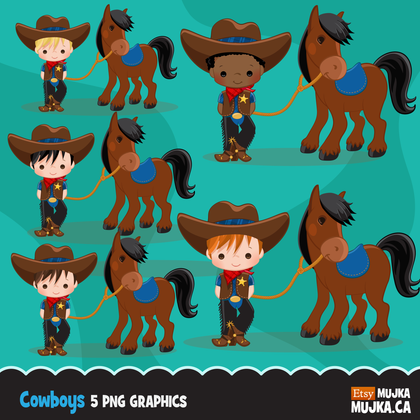 Cowboy Clipart. Wild West Cute Cow boy Clipart- Red & Blue