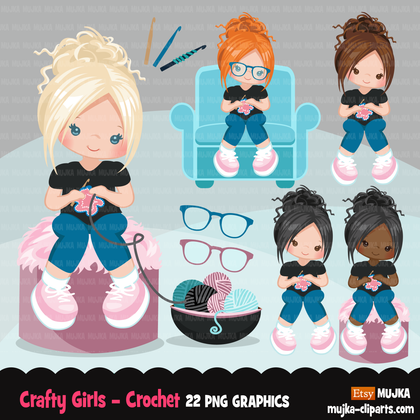 Crochet clipart, crochet png, knitting clipart, knitting girls, cute crochet graphics, yarn clipart, crochet sublimation designs, png logo