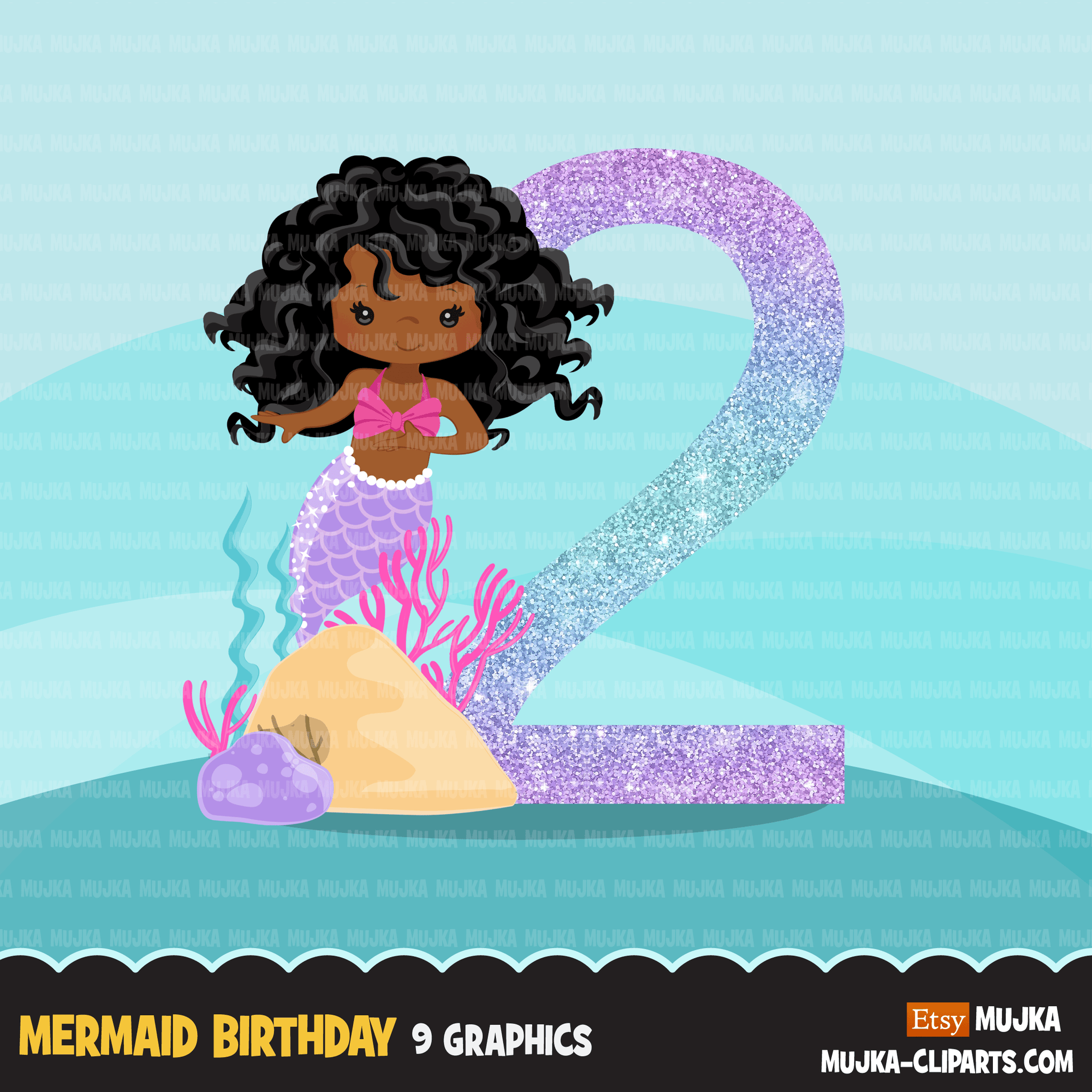 Mermaid Birthday Numbers SVG, PNG cutting files and clipart. Black curly Rainbow mermaid graphics for Cricut, Silhouette