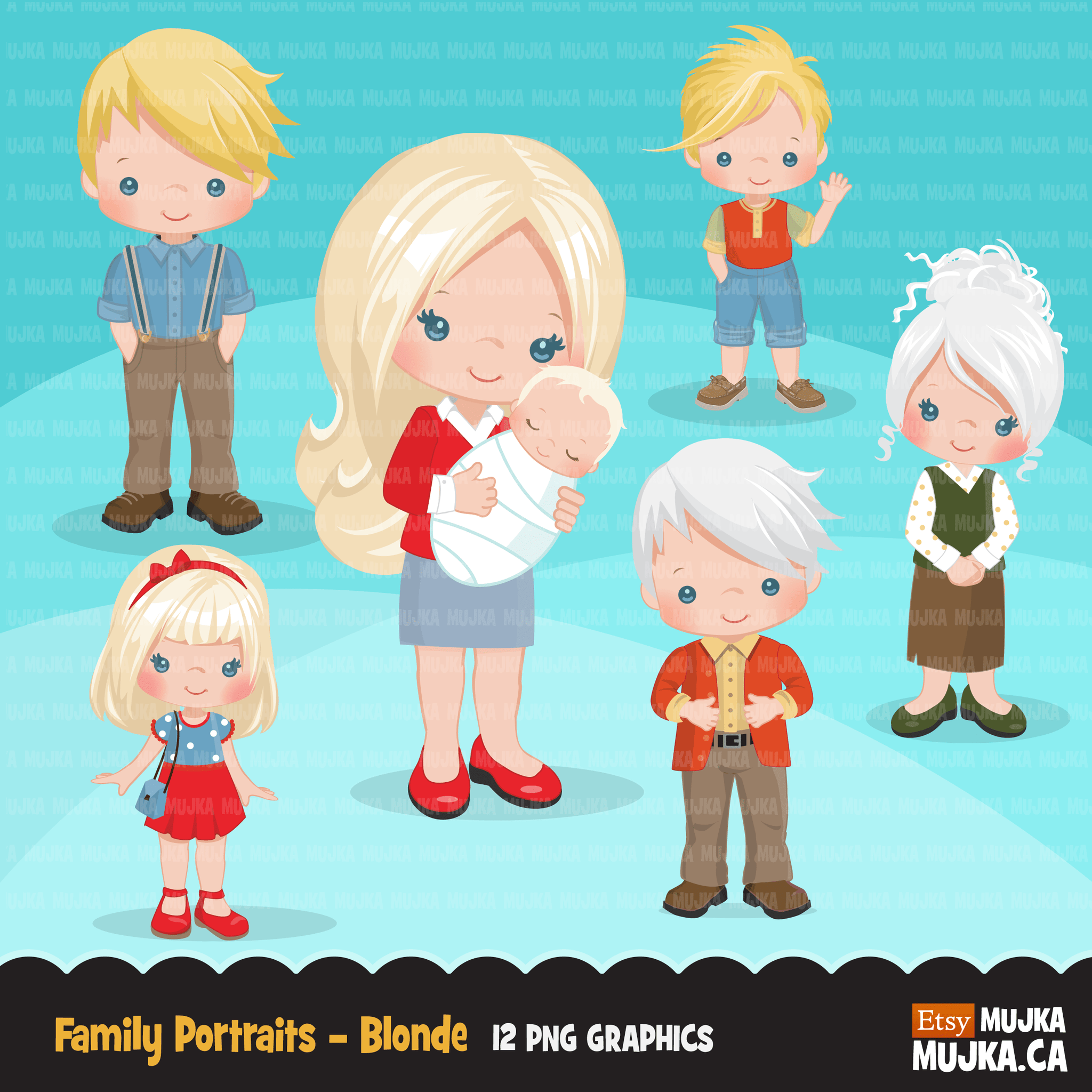 Family clipart Bundle. Collection of mother, father, son, daughter, seniors and accessories graphics. Boy girl