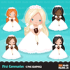 First Holy Communion Girls Clipart Bundle. Religious Graphics