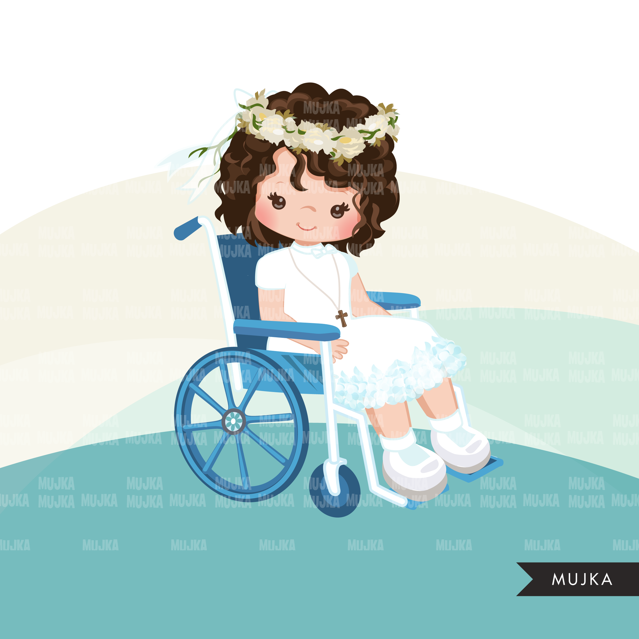 First Communion clipart, Special Needs designs, Wheelchair clipart, holy communion, girl png graphics, disable, religious, christian graphics