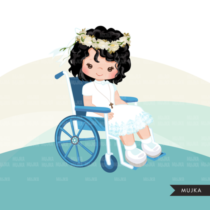 First Communion clipart, Special Needs designs, Wheelchair clipart, holy communion, girl png graphics, disable, religious, christian graphics