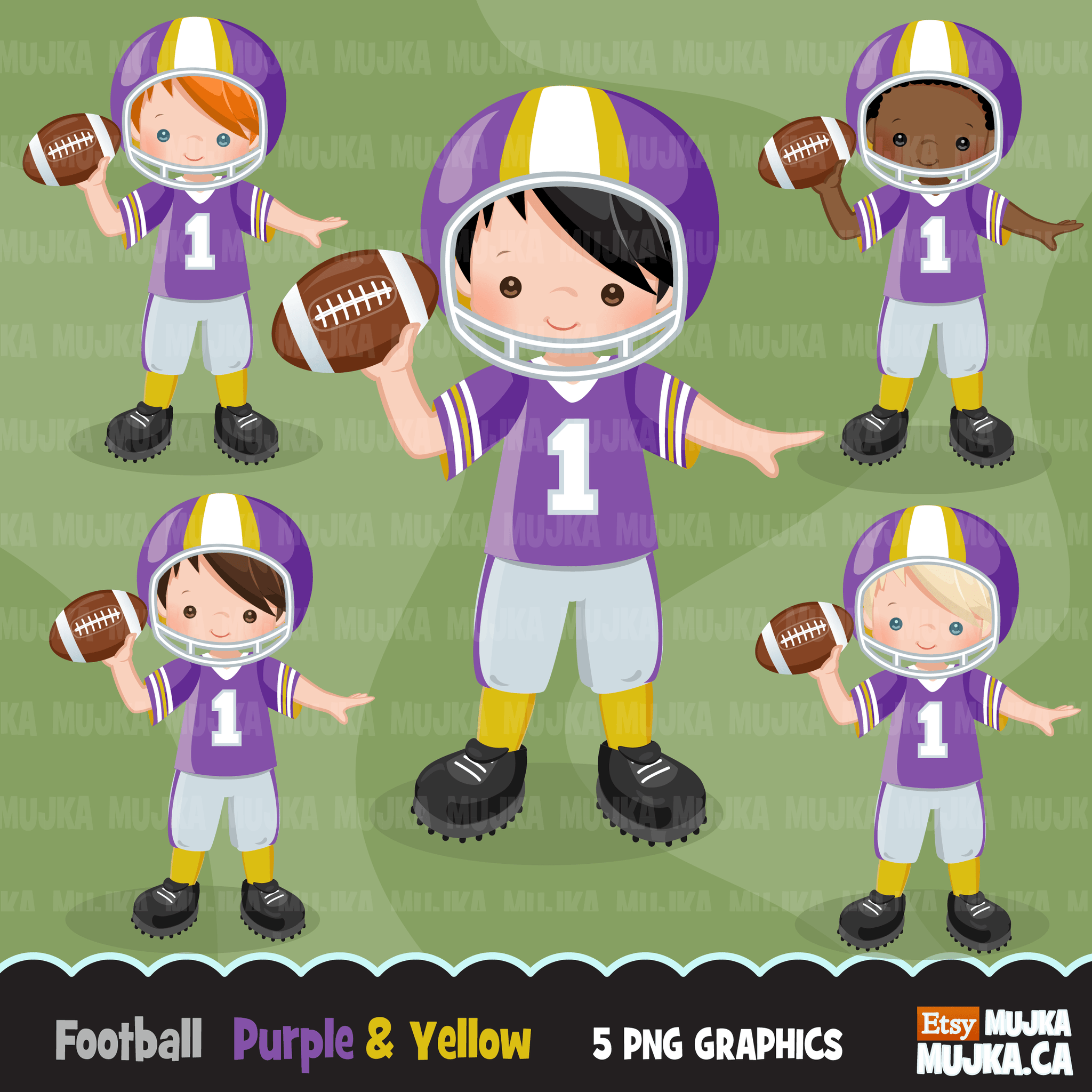 American Football Clipart Bundle, Sports Graphics, Cute Football player Boy characters.