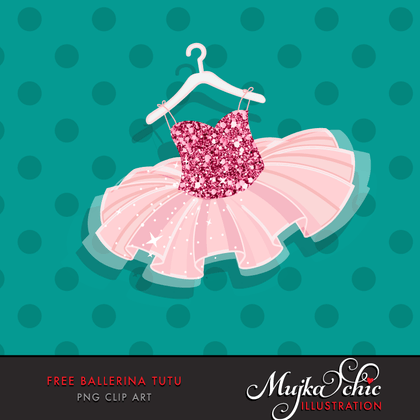 Gráficos gratuitos de tutu de bailarina, clipart de tutu com glitter rosa para meninas
